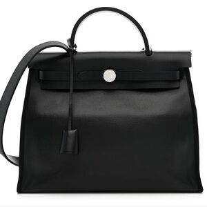 Hermes Toile H Berline Vache Hunter Herbag Zip PM 31 Black Ecru